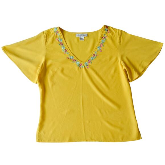 Silk Assets Diane von Furstenberg Yellow Silk Top with Floral Embroidery - Picture 1 of 8